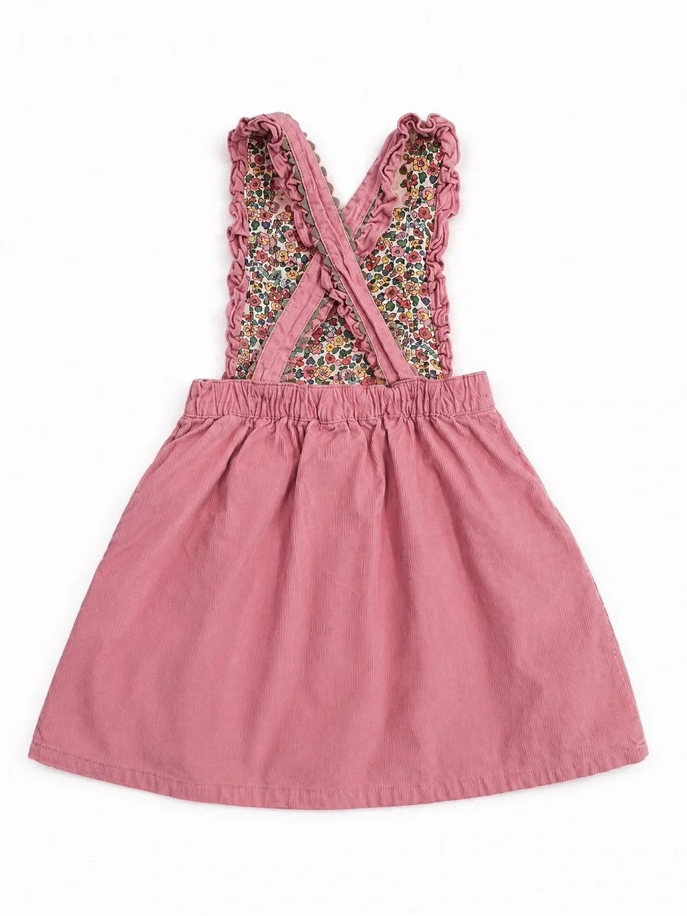 Mini Boden Pink Corduroy Pinafore Dress 6-7Y Floral Ruffle EUC
